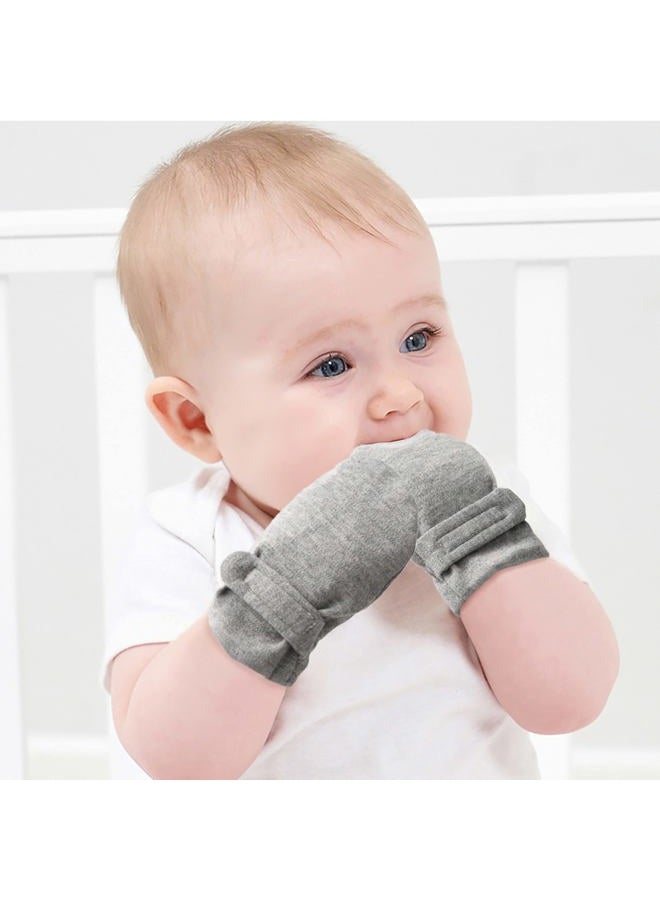 Reyow Newborn Baby No Scratch Mittens Stay On, 100% Cotton Breathable, Adjustable Infant Gloves for Baby Boys Girls Mittens, Gray, 3-12 Months - Image 4