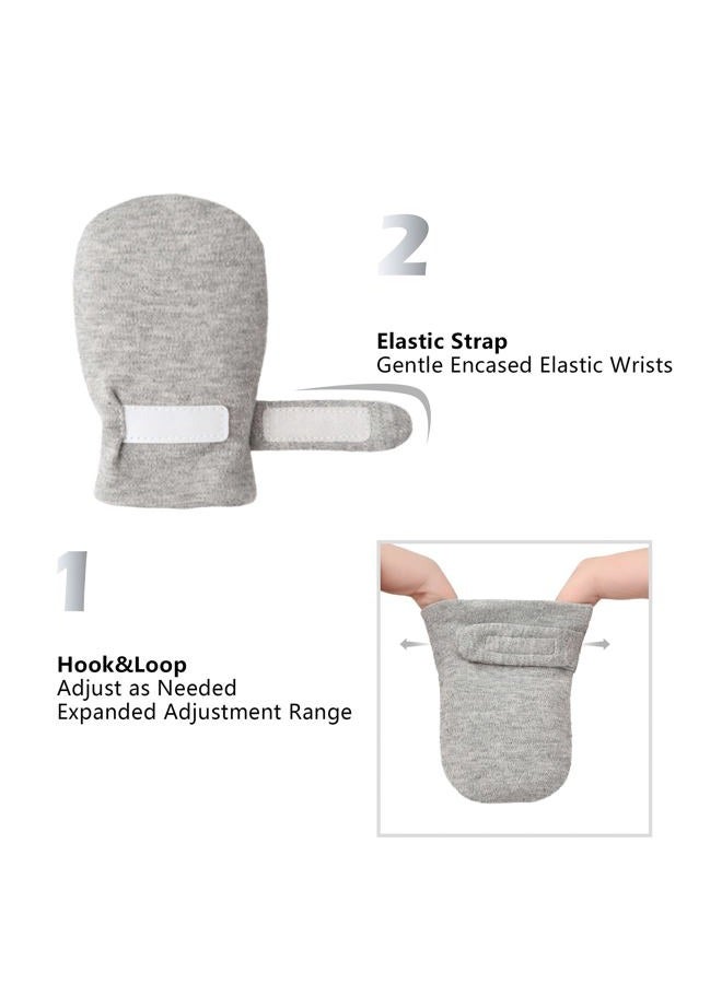 Reyow Newborn Baby No Scratch Mittens Stay On, 100% Cotton Breathable, Adjustable Infant Gloves for Baby Boys Girls Mittens, Gray, 3-12 Months - Image 5