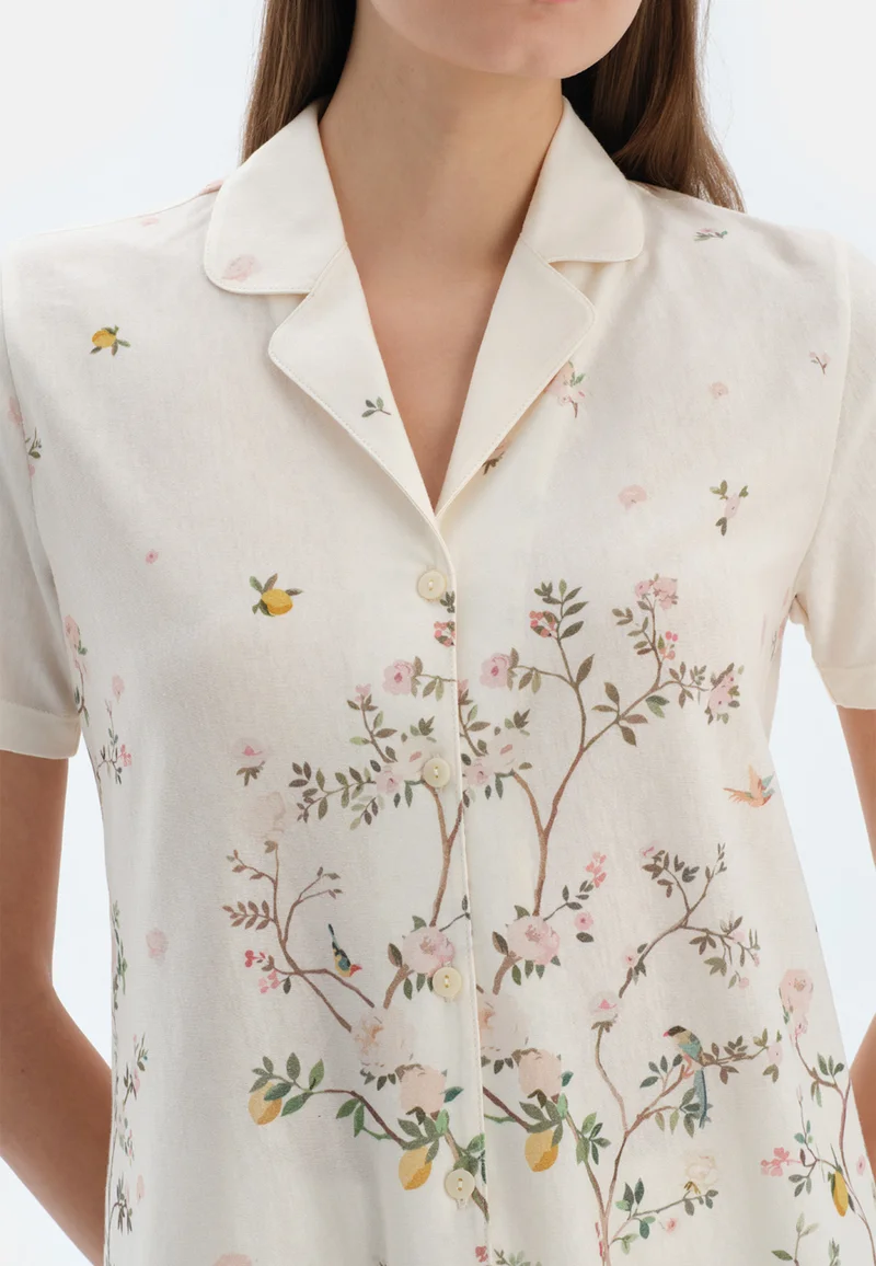 dagi Floral Regular/Classic Fit Shirt & Trousers Pajama Sets Spread Collar Cotton Blend Sleepwear