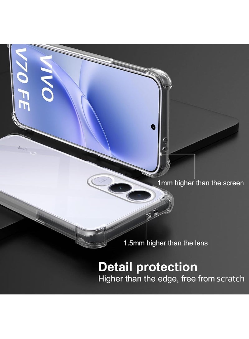 جراب متوافق مع Vivo V70 FE، غطاء شفاف من السيليكون (TPU) مقاوم للصدمات، مزود بحماية للكاميرا وزوايا معززة ضد الصدمات - شفاف - Image 2