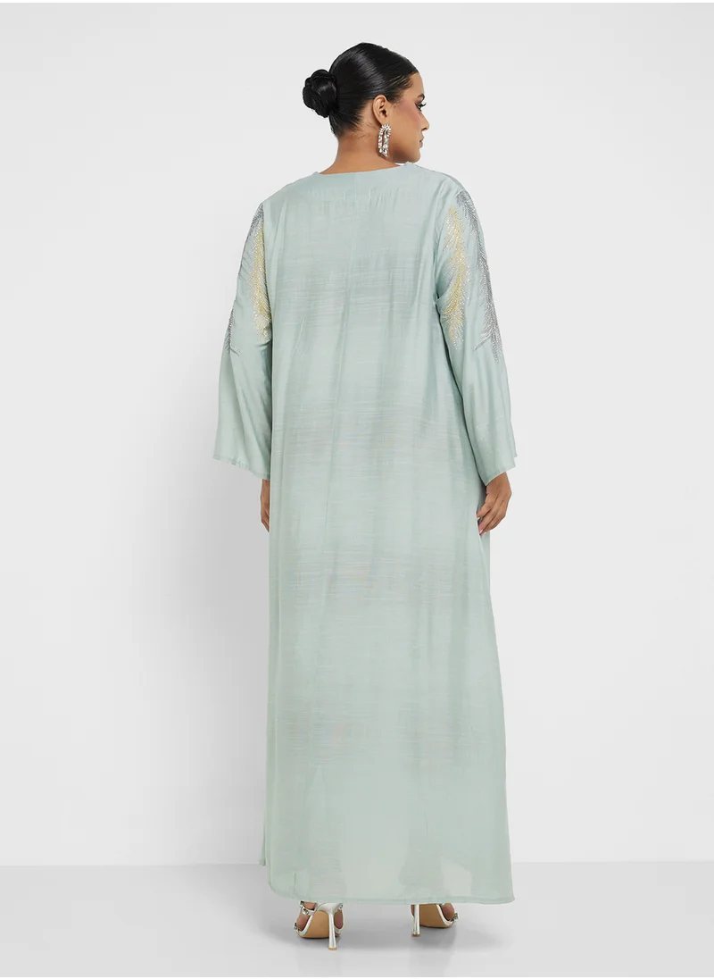 Khizana Plus size embroidered jalabiya