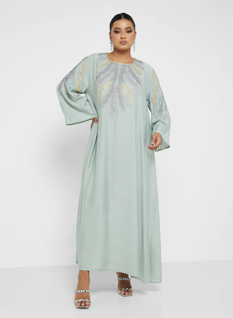 Khizana Plus size embroidered jalabiya