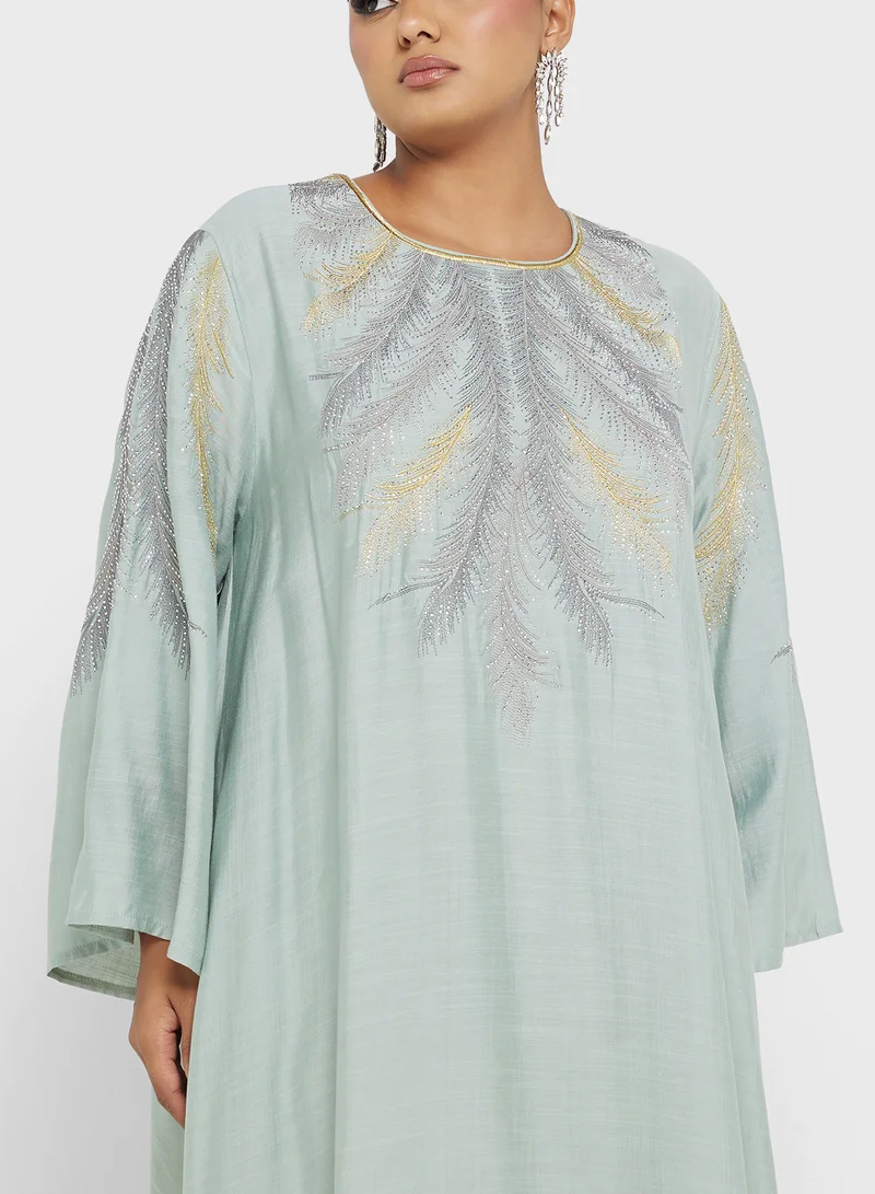 Khizana Plus size embroidered jalabiya