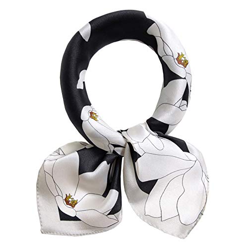 MEISEE Pure Mulberry Silk Scarfs Women Small Square Scarf 21" x 21" Breathable Lightweight Neckerchief Printed Headscarf (D-20 Black and White-2) - Image 3