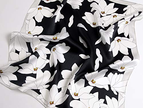 MEISEE Pure Mulberry Silk Scarfs Women Small Square Scarf 21" x 21" Breathable Lightweight Neckerchief Printed Headscarf (D-20 Black and White-2) - Image 5