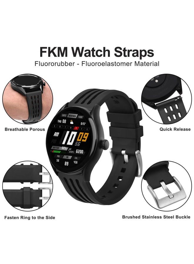 WOCCI 20mm Rally Watch Band, FKM Rubber Strap, Quick Release, Silver Brushed Buckle (Black)  - Image 4