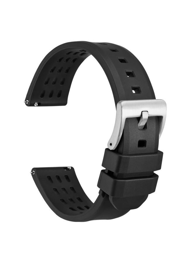 WOCCI 20mm Rally Watch Band, FKM Rubber Strap, Quick Release, Silver Brushed Buckle (Black)  - Image 1