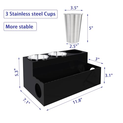 PITBVO Hair Tool Organizer, Black Acrylic Hair Dryer Holder with 3 Cups, Bathroom Supplies Countertop Blow Dryer Holder, Vanity Caddy Storage Stand for Accessories, Makeup, Toiletries - Image 2