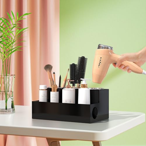 PITBVO Hair Tool Organizer, Black Acrylic Hair Dryer Holder with 3 Cups, Bathroom Supplies Countertop Blow Dryer Holder, Vanity Caddy Storage Stand for Accessories, Makeup, Toiletries - Image 5