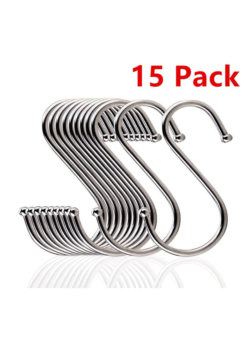 Generic 15 Pack Stainless Steel Metal S Shaped Hooks for Kitchen Bedroom Bathroom Office - Image 1