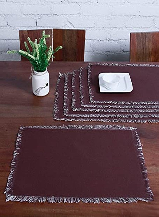 Lushomes 6 Piece Reversible Fringe Table Mats - Brown - Image 1