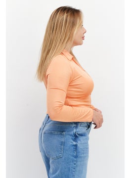 NEW LOOK Women Keyhole Long Sleeves Plain Cropped Top, Orange  - Image 2