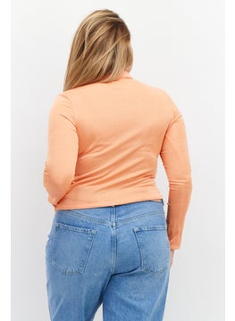 NEW LOOK Women Keyhole Long Sleeves Plain Cropped Top, Orange  - Image 4