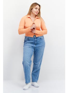 NEW LOOK Women Keyhole Long Sleeves Plain Cropped Top, Orange  - Image 3