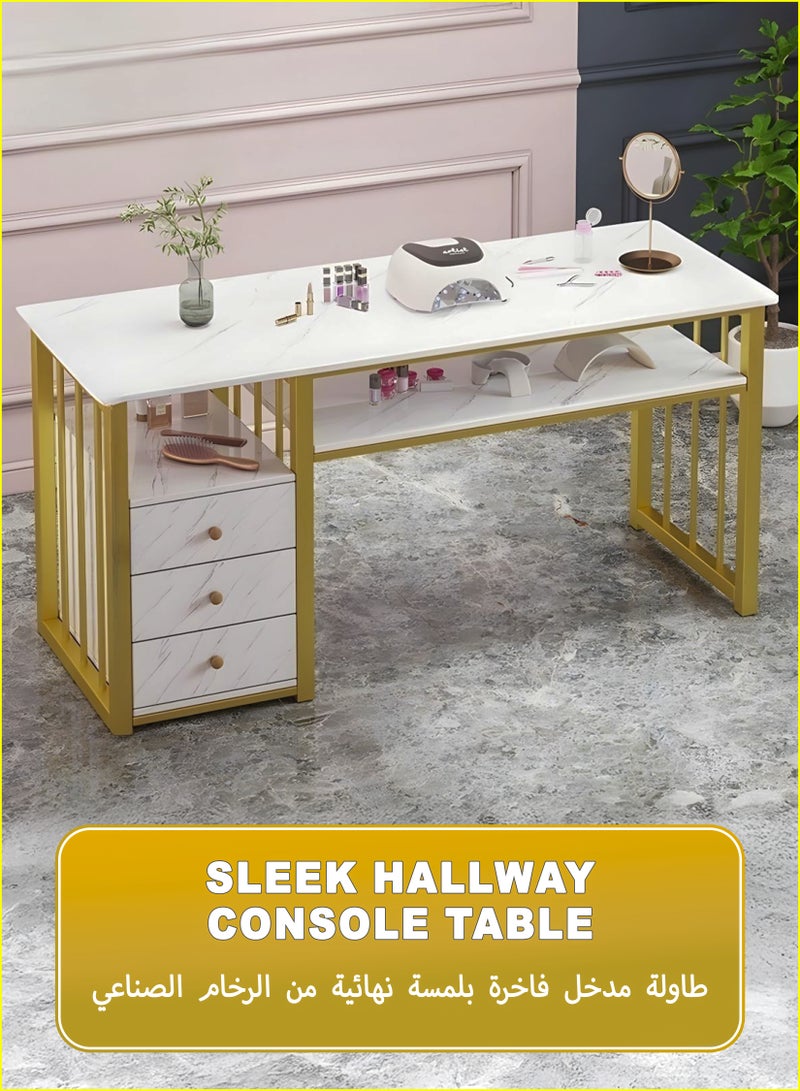 Toshionics Modern 3-Tier Entryway Console Table with White Marble-Look Top and Gold Metal Frame – Elegant Hallway & Foyer Accent Table  - Image 1