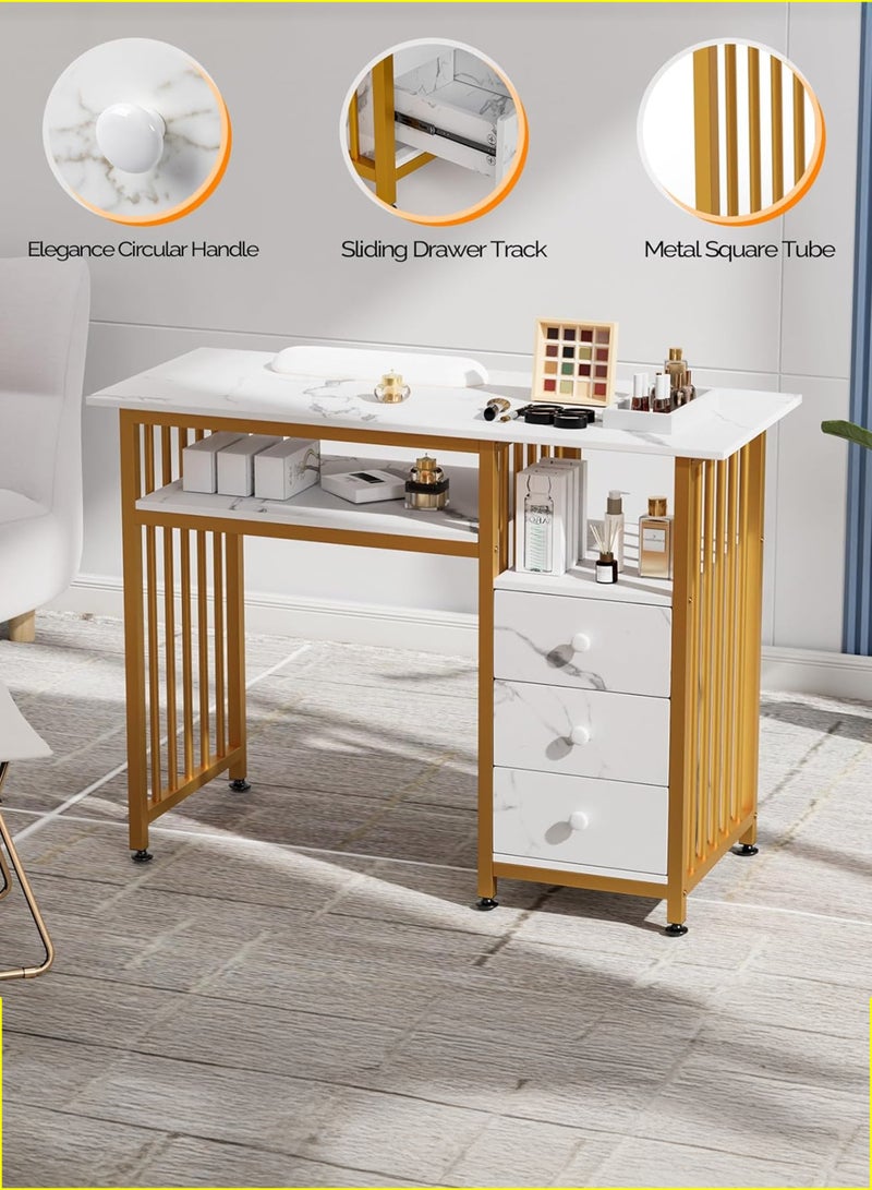 Toshionics Modern 3-Tier Entryway Console Table with White Marble-Look Top and Gold Metal Frame – Elegant Hallway & Foyer Accent Table  - Image 3