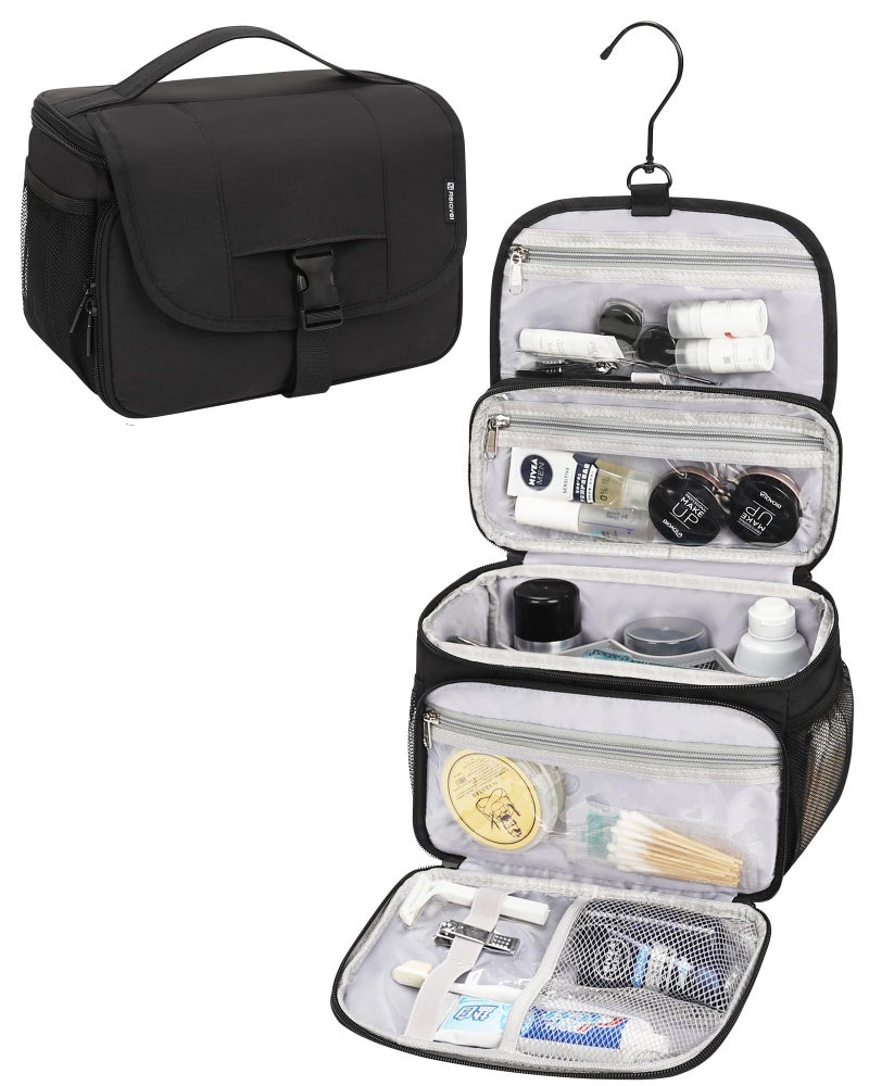 Relavel Toiletry Bag for Men, Hanging Toiletries Bag for Women Water Resistant Dopp Kit Shaving Bag, Travel Essentials Large Capacity Organizer Case for Toiletries Accessories, Black - Image 1