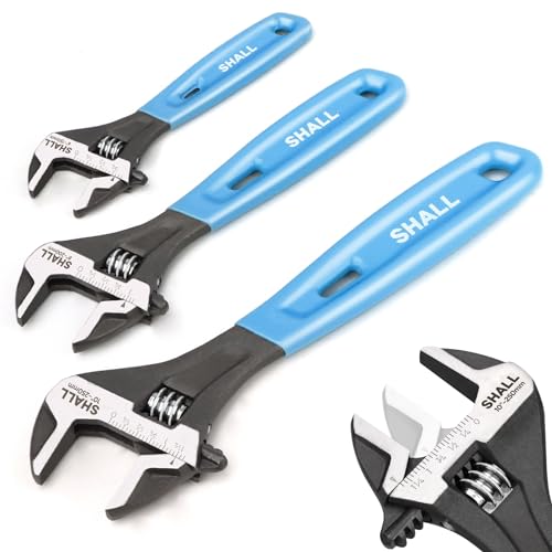 SHALL 3-Piece Adjustable Wrench Set, 10/8/6 Inch Cr-V Steel Wrench with Cushion Grip, Wide Jaw Black Oxide Wrench with Laser-etched SAE Scales for Home, Garage, Workshop and DIY - Image 1