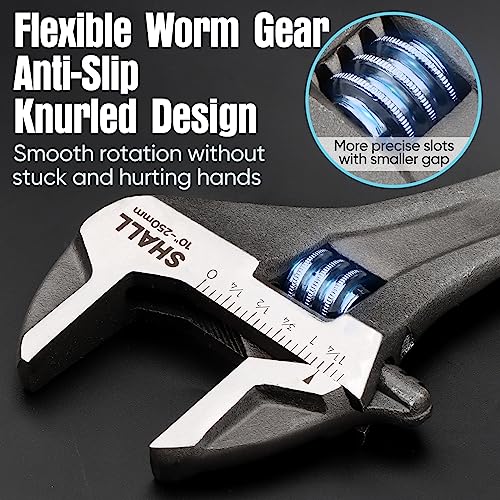 SHALL 3-Piece Adjustable Wrench Set, 10/8/6 Inch Cr-V Steel Wrench with Cushion Grip, Wide Jaw Black Oxide Wrench with Laser-etched SAE Scales for Home, Garage, Workshop and DIY - Image 5