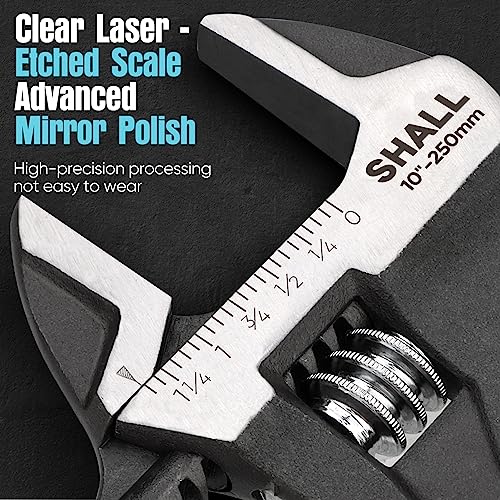 SHALL 3-Piece Adjustable Wrench Set, 10/8/6 Inch Cr-V Steel Wrench with Cushion Grip, Wide Jaw Black Oxide Wrench with Laser-etched SAE Scales for Home, Garage, Workshop and DIY - Image 4