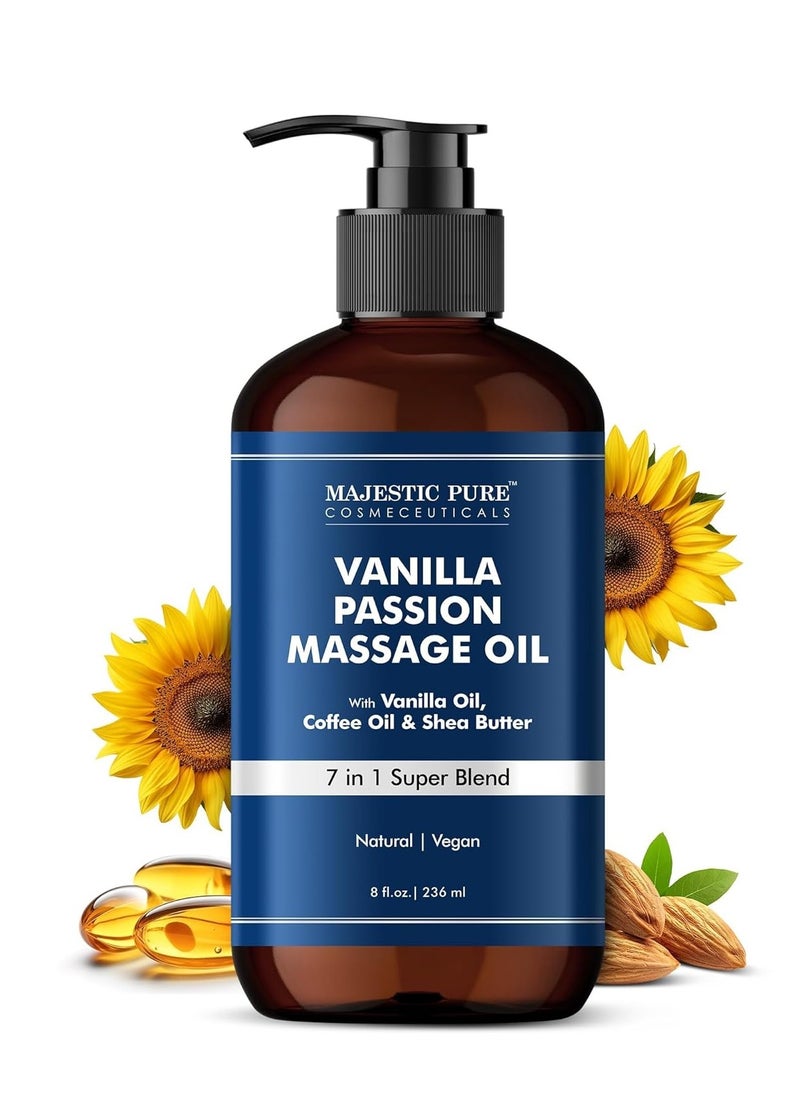 Majestic Pure Majestic Pure Vanilla Passion Massage Oil with Vanilla Oil, Coffee Oil & Shea Butter | Invigorating, Refreshing, and Relaxing |for All Skin Types - Men and Women | 8 Fl Oz  - Image 1