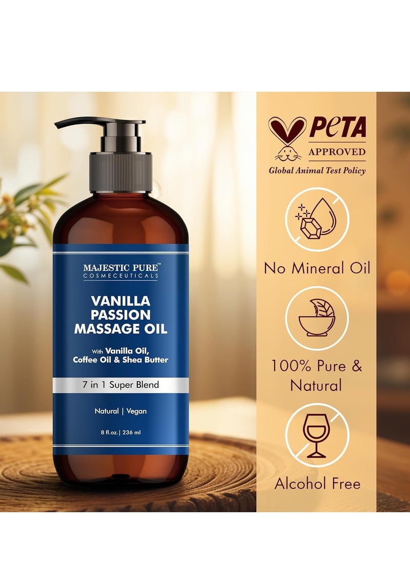 Majestic Pure Majestic Pure Vanilla Passion Massage Oil with Vanilla Oil, Coffee Oil & Shea Butter | Invigorating, Refreshing, and Relaxing |for All Skin Types - Men and Women | 8 Fl Oz  - Image 2