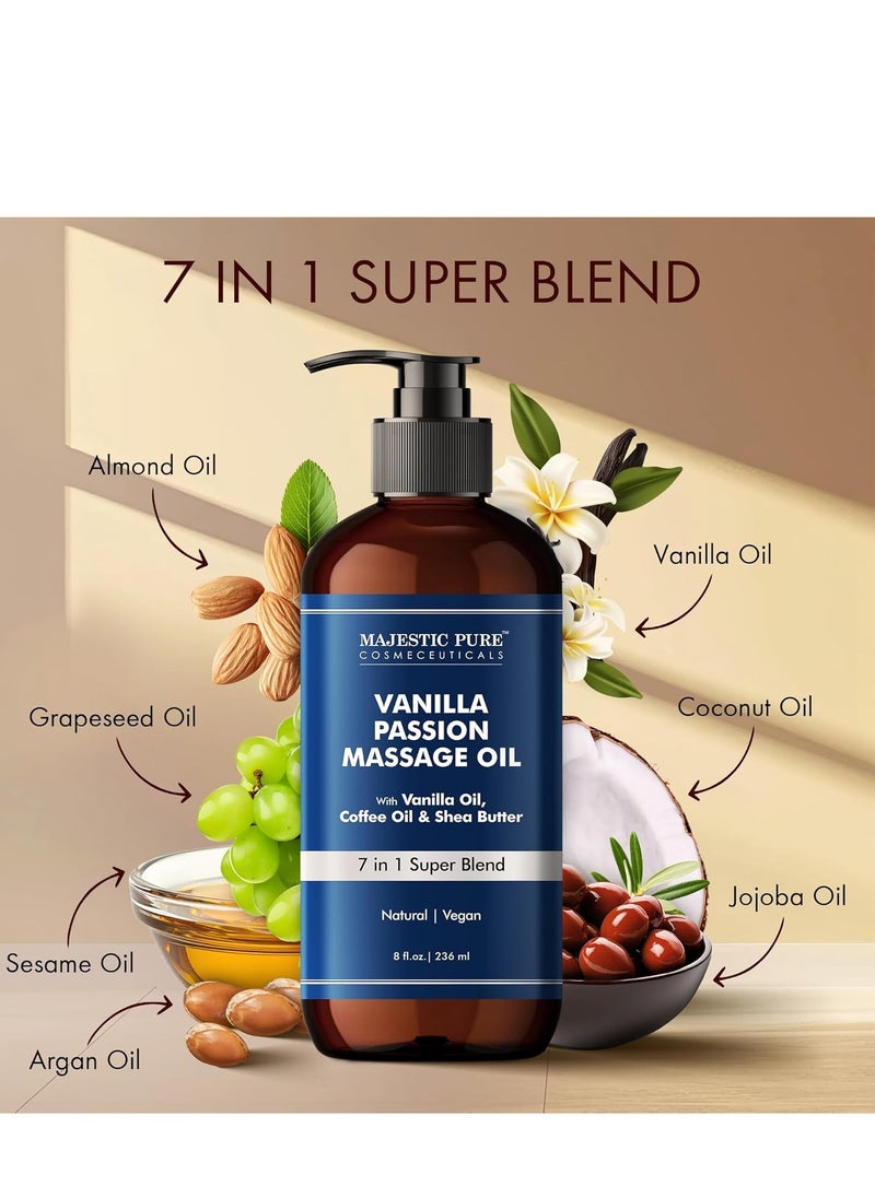 Majestic Pure Majestic Pure Vanilla Passion Massage Oil with Vanilla Oil, Coffee Oil & Shea Butter | Invigorating, Refreshing, and Relaxing |for All Skin Types - Men and Women | 8 Fl Oz  - Image 3