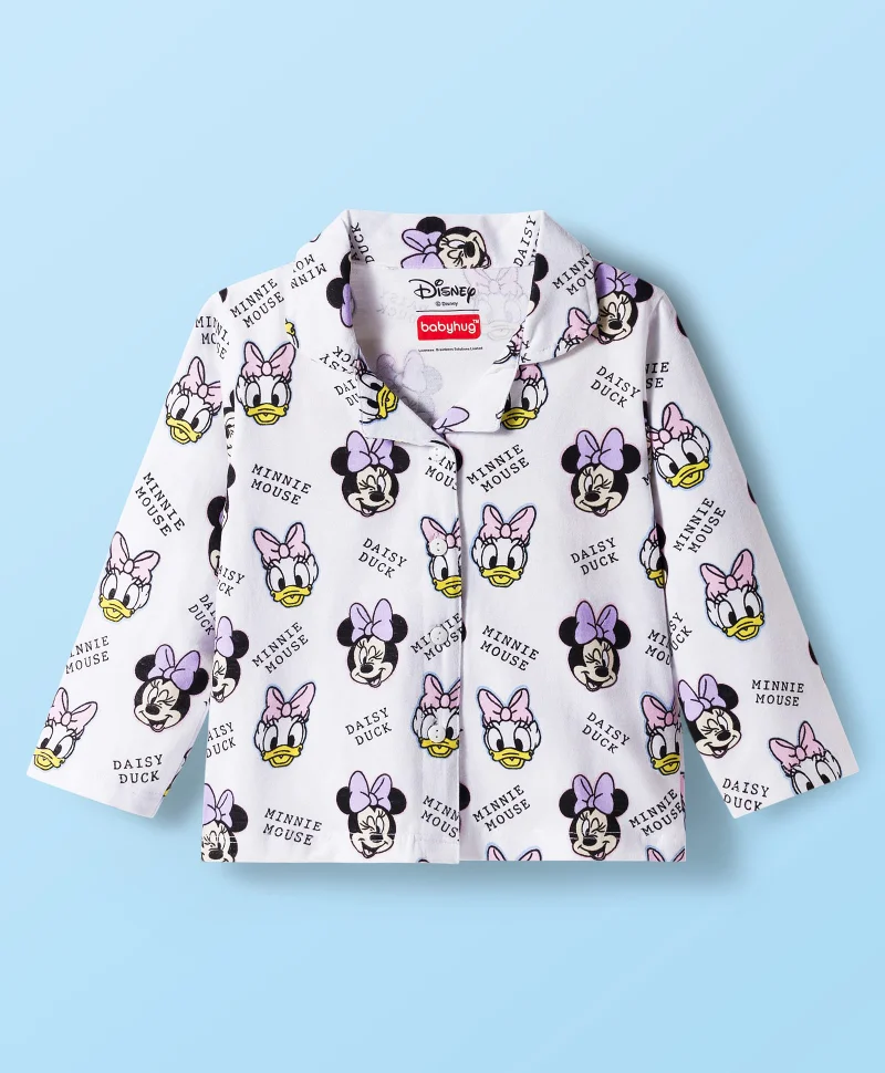 Babyhug Disney Babyhug Disney Single Jersey Knit Full Sleeves Co-ords Night Suit with Minnie Mouse Print - White