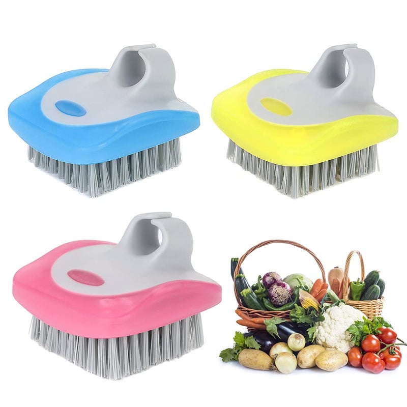 Tinsky Vegetable Brush Scrubber for Food 3PCS Fruit Brushes Veggie Scrubber Flexible Bristles Scrubber Cleaning Tool Kitchen Brush for Carrots Fruits Home Kitchen Yellow Orange Blue 