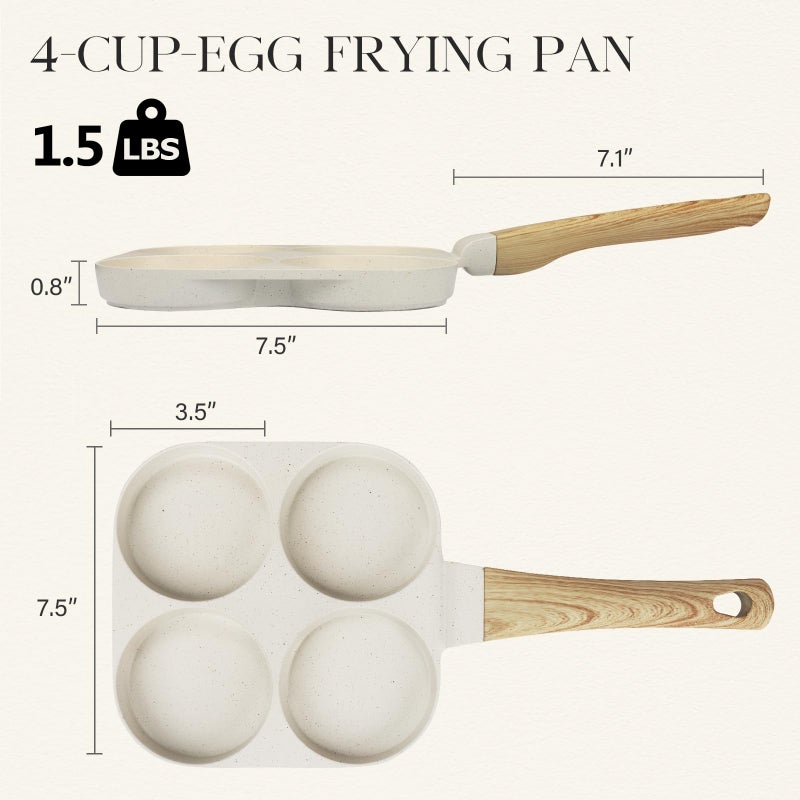 GiPP Nonstick Egg Frying Pan, 4-Cup Granite Non Stick Omelette Pan Skillet for Breakfast, Pancake Pan with Heat-Resistant Handle, Compatible with All Stovetops, Easy to Clean, PFOA Free, White - Image 2
