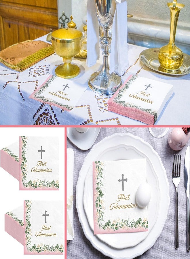 Gilprop 100 Pcs My First Communion Beverage Napkins 5" x 5" Cross Paper Napkins First Holy Baptism Tissue Disposable Dinner Decor for Communion Baptism Confirmation Supplies (Sweet Pink) - Image 5