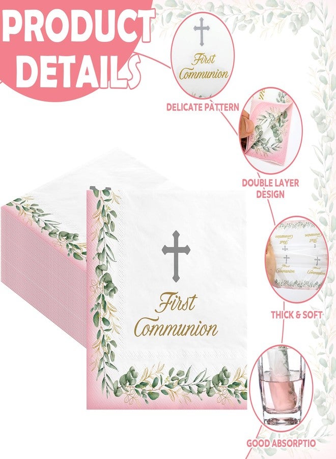 Gilprop 100 Pcs My First Communion Beverage Napkins 5" x 5" Cross Paper Napkins First Holy Baptism Tissue Disposable Dinner Decor for Communion Baptism Confirmation Supplies (Sweet Pink) - Image 3