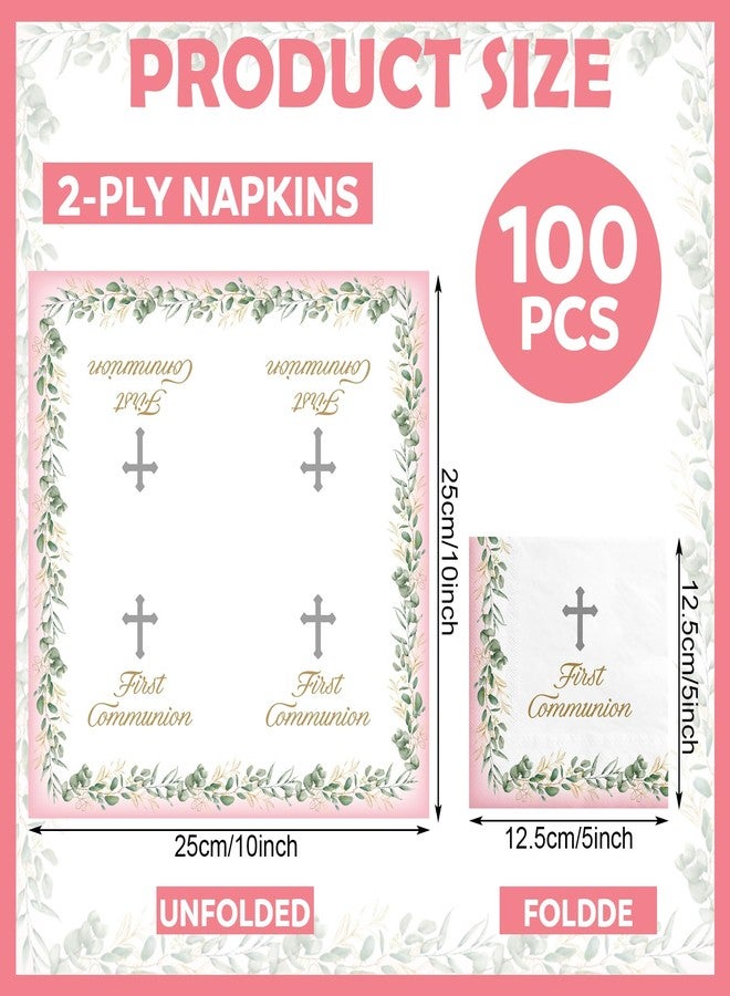 Gilprop 100 Pcs My First Communion Beverage Napkins 5" x 5" Cross Paper Napkins First Holy Baptism Tissue Disposable Dinner Decor for Communion Baptism Confirmation Supplies (Sweet Pink) - Image 2