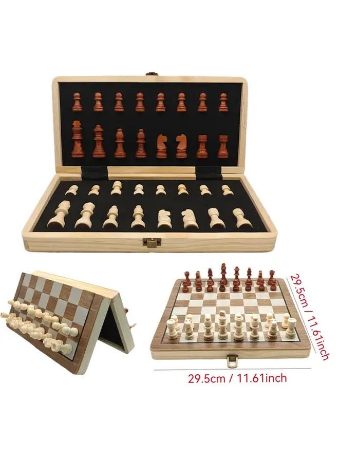 11.61 بوصة لوحة شطرنج خشبية قابلة للطي مع فتحات تخزين فردية للمبتدئين - Image 1