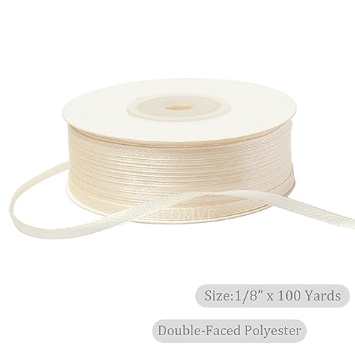 HLOMVE Beige Ribbon 1/8 Inch x 100 Yards, Ivory Satin Fabric Ribbons for Gift Wrapping, Crafting, Scrapbooks, Floral Bouquets,Hair Bows, Gift Tags, Wedding Invitations and Baby Shower Decorations - Image 2