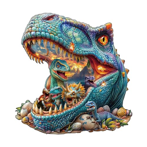 AEEKDOOK Wooden Puzzles for Adults Fantasy Dinosaur Wooden Puzzle Unique Animal Shapes Wooden Jigsaw Puzzles for Adults Valentine Gifts for Wood Puzzle Lovers Family 114 11in 200 Pieces - Image 1