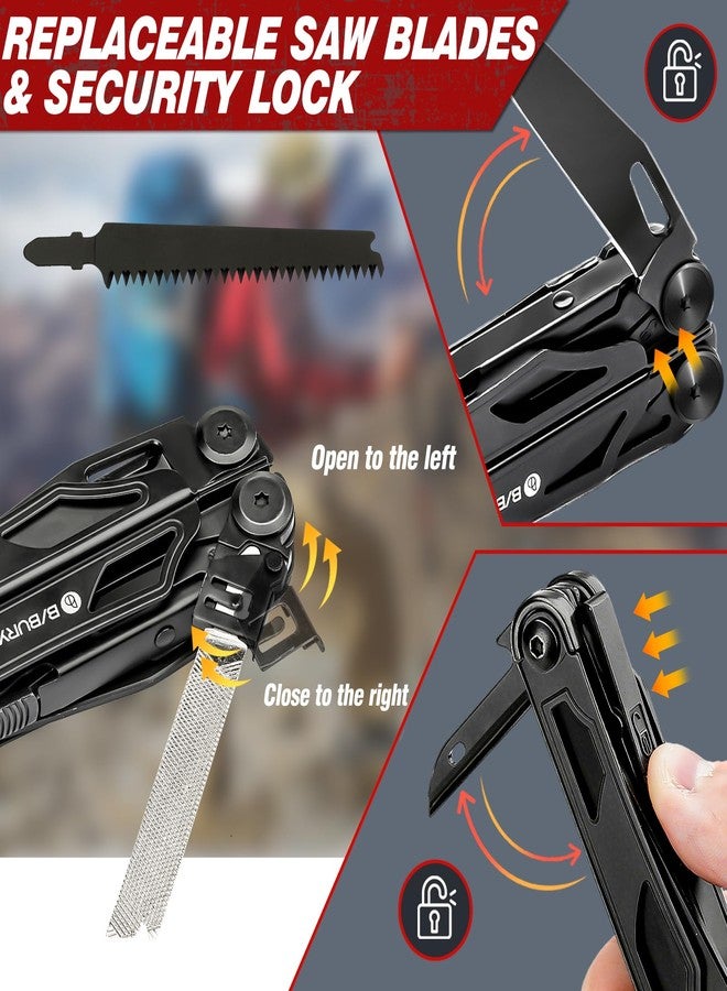 بيبوري كماشة متعددة الاستخدامات من بيبوري، طراز BI2045AB، مصنوعة من الفولاذ المقاوم للصدأ وقابلة للطي، مع مقص ومفك براغي مطورين، وأدوات متعددة الاستخدامات مع قواطع أسلاك ومنشار قابلين للاستبدال، مثالية للتخييم وصيد الأسماك والبقاء على قيد الحياة. - Image 4