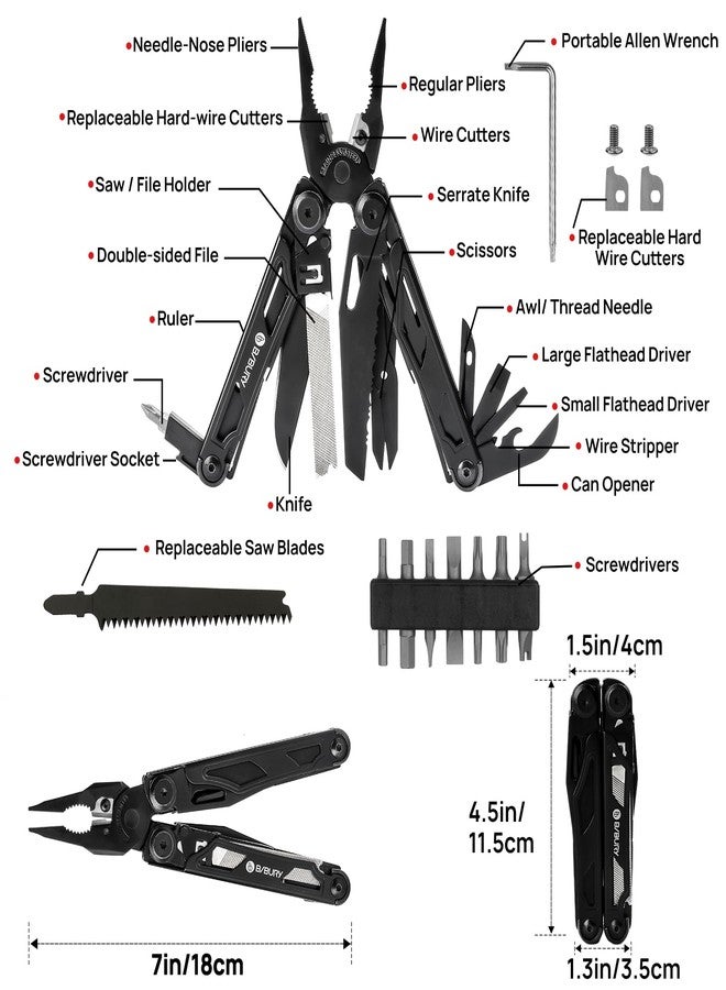 بيبوري كماشة متعددة الاستخدامات من بيبوري، طراز BI2045AB، مصنوعة من الفولاذ المقاوم للصدأ وقابلة للطي، مع مقص ومفك براغي مطورين، وأدوات متعددة الاستخدامات مع قواطع أسلاك ومنشار قابلين للاستبدال، مثالية للتخييم وصيد الأسماك والبقاء على قيد الحياة. - Image 2