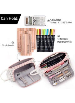EASTHILL EASTHILL Medium Capacity Colored Canvas Storage Pouch Marker Pen Pencil Case Simple Stationery Bag Holder For Middle High School Office College Student Girl Women Adult Teen Christmas Gift White Plaid  - Image 2