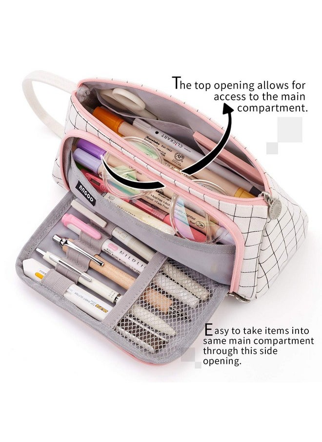 EASTHILL EASTHILL Medium Capacity Colored Canvas Storage Pouch Marker Pen Pencil Case Simple Stationery Bag Holder For Middle High School Office College Student Girl Women Adult Teen Christmas Gift White Plaid  - Image 5