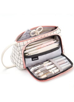EASTHILL EASTHILL Medium Capacity Colored Canvas Storage Pouch Marker Pen Pencil Case Simple Stationery Bag Holder For Middle High School Office College Student Girl Women Adult Teen Christmas Gift White Plaid  - Image 4