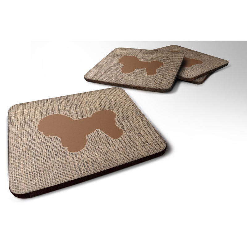 ""Caroline's Treasures BB1107-BL-BN-FC Bichon Frise Burlap and Brown Foam Coasters (Set of 4)  3.5"""" H x 3.5"""" W  Multicolor""