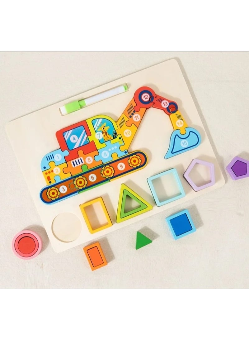 i diD 3D Puzzles Learning Game Educational Drawing Board Toy Kids Montessori Geometric Shape Matching Wooden Toys - Image 1