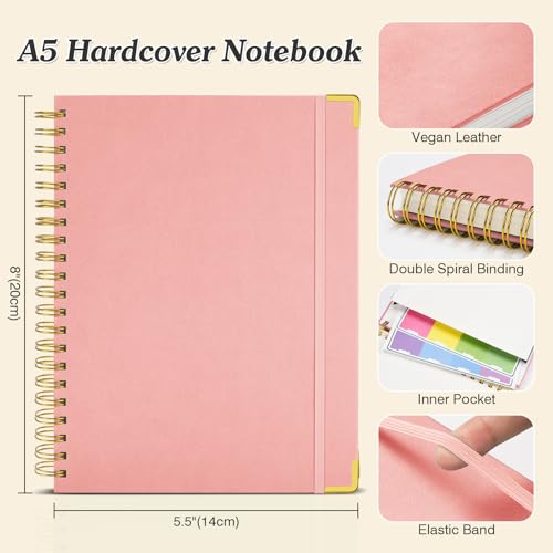 OMEYA Spiral Notebook, 300 Numbered Pages Notebooks College Ruled with Contens, 100GSM Thick Journal for Women Men, Hardcover Leather Lined Journal for Writing, Large A5 Notebooks for Work School, 6" x 8" - Image 5