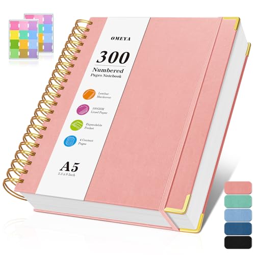 OMEYA Spiral Notebook, 300 Numbered Pages Notebooks College Ruled with Contens, 100GSM Thick Journal for Women Men, Hardcover Leather Lined Journal for Writing, Large A5 Notebooks for Work School, 6" x 8" - Image 1