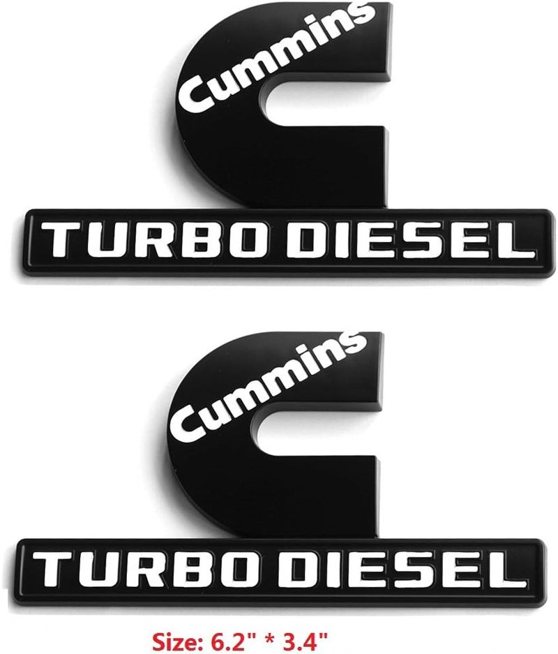 Yoaoo 2X OEM Black Cummins Turbo Emblem Replacement for 2500 3500 Fender Emblem Matte White 6.2" by 3.4" inches - Image 2