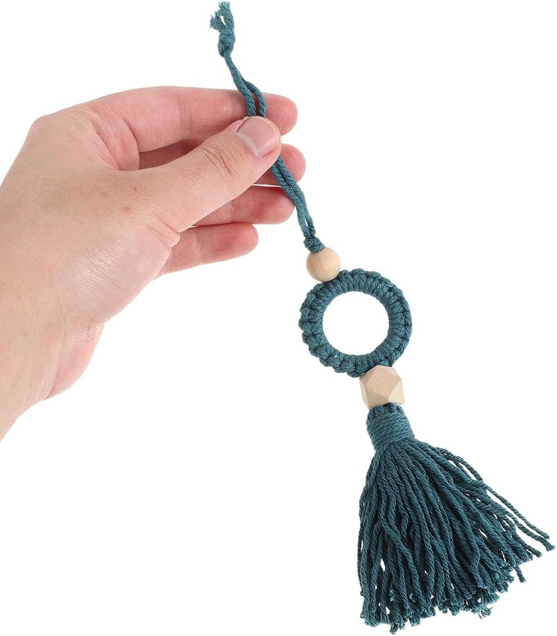 2pcs Handmade Key Tassel with Ring and Wood Beads, Rustic Green Door Knob Tassel with Ergonomic Design, Felt Material, for Bedroom Handle or Closet Handles Decoration - Image 2
