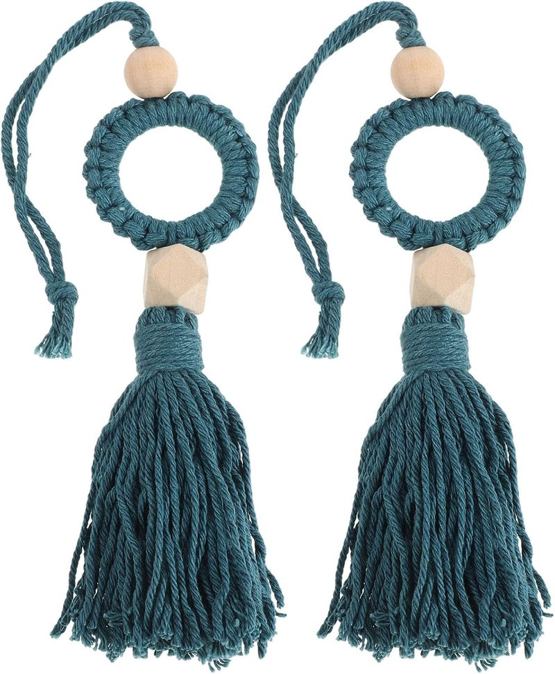 2pcs Handmade Key Tassel with Ring and Wood Beads, Rustic Green Door Knob Tassel with Ergonomic Design, Felt Material, for Bedroom Handle or Closet Handles Decoration - Image 1