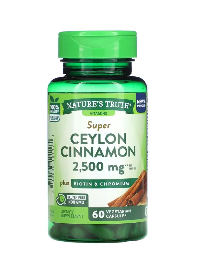 Nature's Truth Super Ceylon Cinnamon, 2,500 mg, 60 Vegetarian Capsules  - Image 1