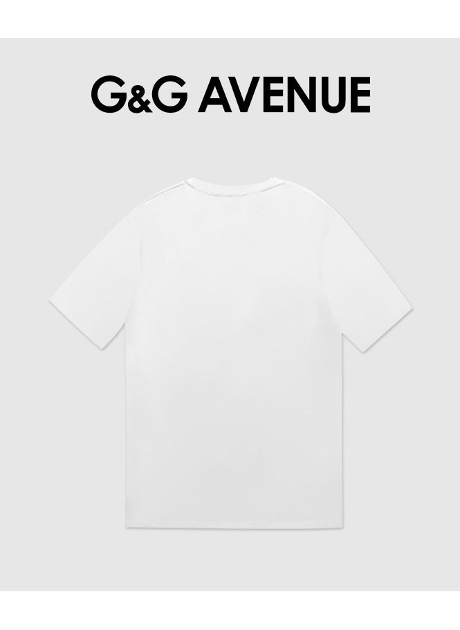 G&G AVENUE - Heavy cotton fabric Men's Men's Oversized trendy new version T-shirt, classic heavyweight cotton round neck white T-shirt, loose fit, 1-piece set - Image 1